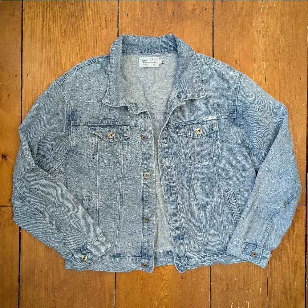 Men's Denim Jacket Oversized Liquor N Poker Size M Light Wash 90s